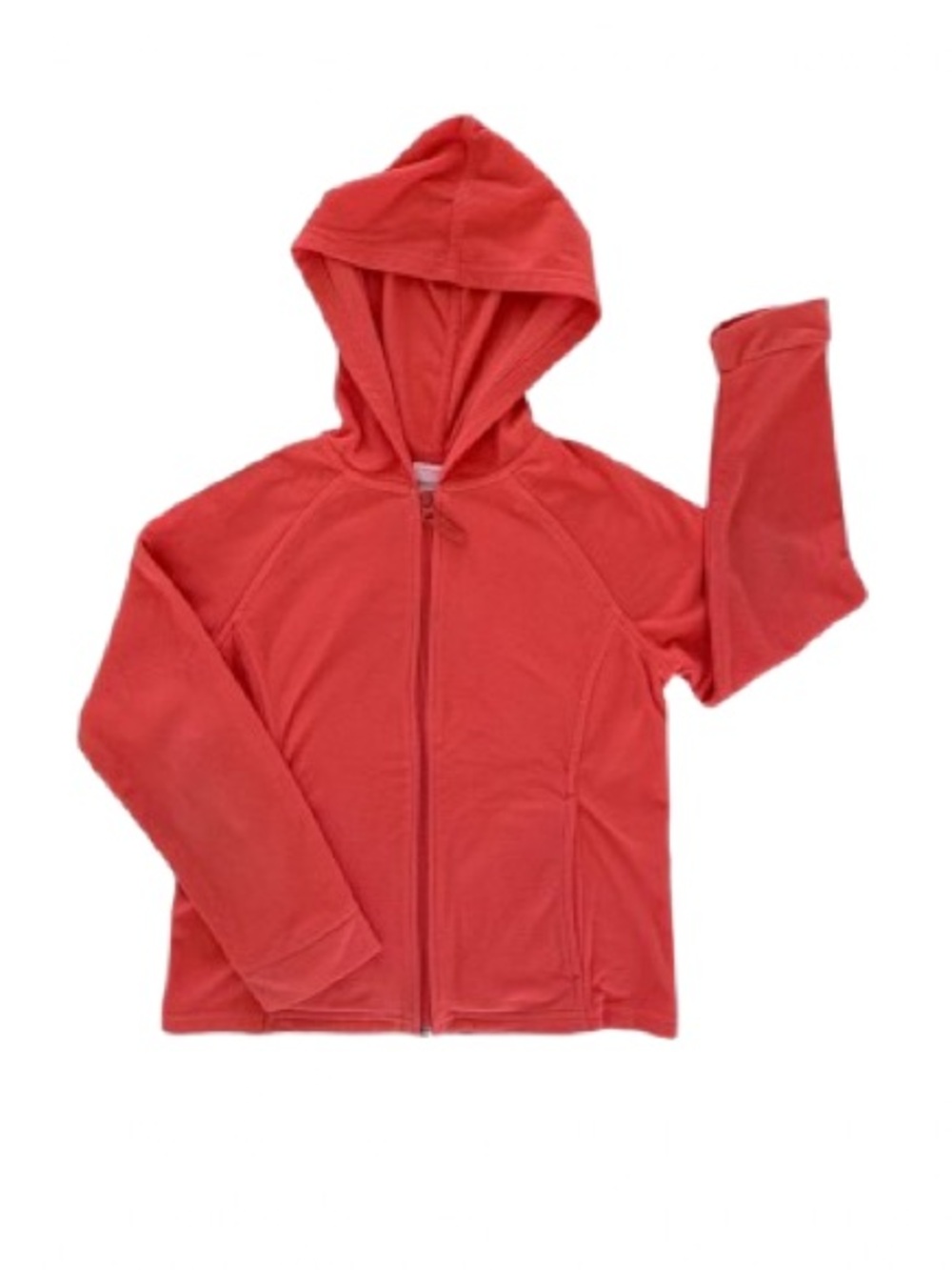 J. Khaki Fleece Jacket Girls Medium Coral Orange Hood Zip Up Pockets Lightweight
